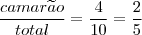 \\ \frac{camar\widetilde{a}o}{total} = \frac{4}{10} = \frac{2}{5}