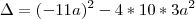 \Delta=(-11a)^2-4*10*3a^2
