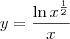 y = \frac{\ln{x}^\frac{1}{2}}{x}