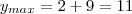 y_{max} = 2+9 = 11 y_{max} = 2+9 = 11