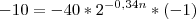 -10=-40*2^{-0,34n} *(-1) -10=-40*2^{-0,34n} *(-1)
