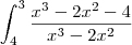 \int_{4}^{3}\frac{{x}^{3}-2{x}^{2}-4}{{x}^{3}-2{x}^{2}}