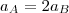 a_A=2a_B a_A=2a_B