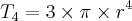 {T}_{4} = 3 \times \pi \times r^4 {T}_{4} = 3 \times \pi \times r^4