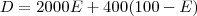 D = 2000E + 400(100 - E)