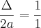 \frac{\Delta}{2a} = \frac{1}{1}