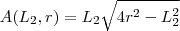 A(L_2,r) = L_2 \sqrt{4r^2 - L_2^2}