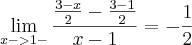 \lim_{x->1-} \frac{\frac{3-x}{2}-\frac{3-1}{2}}{x-1}=-\frac{1}{2}