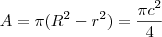 A = \pi (R^2 - r^2) = \frac{\pi c^2}{4} A = \pi (R^2 - r^2) = \frac{\pi c^2}{4}