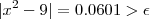 |x^2 -9| = 0.0601 > \epsilon |x^2 -9| = 0.0601 > \epsilon