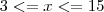 3 <= x <= 15