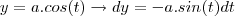 y = a.cos(t) \rightarrow dy = -a.sin(t) dt y = a.cos(t) \rightarrow dy = -a.sin(t) dt