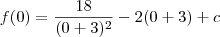 f(0) = \frac{18}{(0+3)^2} - 2(0+3) + c