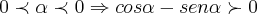 0\prec \alpha\prec0\Rightarrow cos\alpha-sen\alpha\succ0