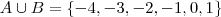 A \cup B = \left\{-4,-3,-2,-1,0,1 \right\} A \cup B = \left\{-4,-3,-2,-1,0,1 \right\}