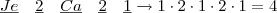 \underline{Je}\quad \underline{2}\quad \underline{Ca}\quad \underline{2}  \quad \underline{1} \rightarrow 1 \cdot 2 \cdot 1 \cdot 2 \cdot 1 = 4