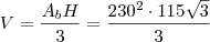 V = \frac{A_b H}{3} = \frac{230^2 \cdot 115 \sqrt{3}}{3}