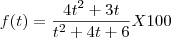 f(t)=\frac{4t^{2}+3t}{t^2 +4t +6}X100 f(t)=\frac{4t^{2}+3t}{t^2 +4t +6}X100