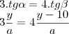 \\
3.tg\alpha=4.tg\beta\\
3\frac{y}{a}=4\frac{y-10}{a}\\