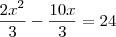 \frac{2x^2}{3}-\frac{10x}{3}=24