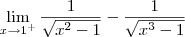 \lim_{x\to 1^+} \dfrac{1}{\sqrt{x^2 - 1}} - \dfrac{1}{\sqrt{x^3 - 1}} \lim_{x\to 1^+} \dfrac{1}{\sqrt{x^2 - 1}} - \dfrac{1}{\sqrt{x^3 - 1}}