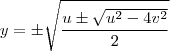 y = \pm \sqrt{\frac{u \pm \sqrt{u^2-4v^2}}{2}} y = \pm \sqrt{\frac{u \pm \sqrt{u^2-4v^2}}{2}}
