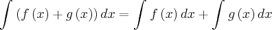 \int_{}^{}\left(f\left(x \right)+g\left(x \right) \right)dx = \int_{}^{}f\left(x \right)dx+\int_{}^{}g\left(x \right)dx \int_{}^{}\left(f\left(x \right)+g\left(x \right) \right)dx = \int_{}^{}f\left(x \right)dx+\int_{}^{}g\left(x \right)dx