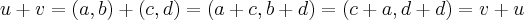 u+v=(a,b)+(c,d)=(a+c,b+d)=(c+a,d+d)=v+u