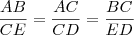 \frac {AB}{CE}=\frac {AC}{CD}=\frac {BC}{ED} \frac {AB}{CE}=\frac {AC}{CD}=\frac {BC}{ED}