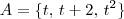 A=\{ t,\, t+2,\, t^2\} A=\{ t,\, t+2,\, t^2\}