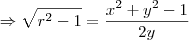 \Rightarrow \sqrt{r^2 - 1} = \frac{x^2+y^2-1}{2y}