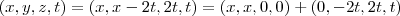 (x,y,z,t)=(x,x-2t,2t,t)=(x,x,0,0)+(0,-2t,2t,t) (x,y,z,t)=(x,x-2t,2t,t)=(x,x,0,0)+(0,-2t,2t,t)