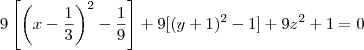 9\left[\left(x - \frac{1}{3}\right)^2 - \frac{1}{9}\right] + 9[(y + 1)^2-1] + 9z^2 + 1=0