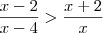 \frac{x-2}{x-4} >\frac{x+2}{x} \frac{x-2}{x-4} >\frac{x+2}{x}