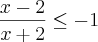 \frac{x - 2}{x + 2} \leq -1