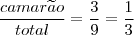 \\ \frac{camar\widetilde{a}o}{total} = \frac{3}{9} = \frac{1}{3}