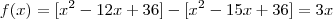 f(x) = [x^2-12x+36]-[x^2-15x+36] = 3x