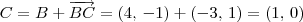 C = B + \overrightarrow{BC} = (4,\,-1) + (-3,\,1) = (1,\, 0)