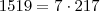 1519=7\cdot217 1519=7\cdot217