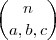 \binom{n}{a,b,c} \binom{n}{a,b,c}