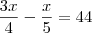 \frac{3x}{4}-\frac{x}{5}=44