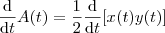 \frac{\mathrm{d} }{\mathrm{d} t} A(t) = \frac{1}{2} \frac{\mathrm{d} }{\mathrm{d} t}[x(t)y(t)]