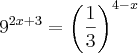 {9}^{2x+3}=\left(\frac{1}{3} \right)^{4-x}