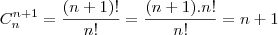 C_n^{n+1} =\frac{(n+1)!}{n!}=\frac{(n+1).n!}{n!}=n+1