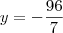 y = -\dfrac{96}{7}