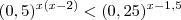 (0,5)^{x(x-2)}<(0,25)^{x-1,5} (0,5)^{x(x-2)}<(0,25)^{x-1,5}