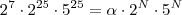 2^{7} \cdot 2^{25}\cdot5^{25}=\alpha \cdot 2^N \cdot 5^N