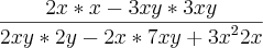 \frac{2x*x-3xy*3xy}{2xy*2y-2x*7xy+{3x}^{2}2x}