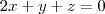 2x+y+z=0 2x+y+z=0