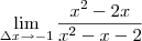 \lim_{\Delta x\to-1}\frac{x^{2} - 2x}{x^{2} - x - 2} \lim_{\Delta x\to-1}\frac{x^{2} - 2x}{x^{2} - x - 2}